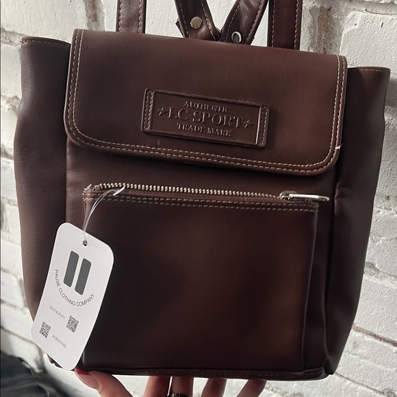 Brown pleather Backpack Liz Claiborne vintage bag - Picture 5 of 6